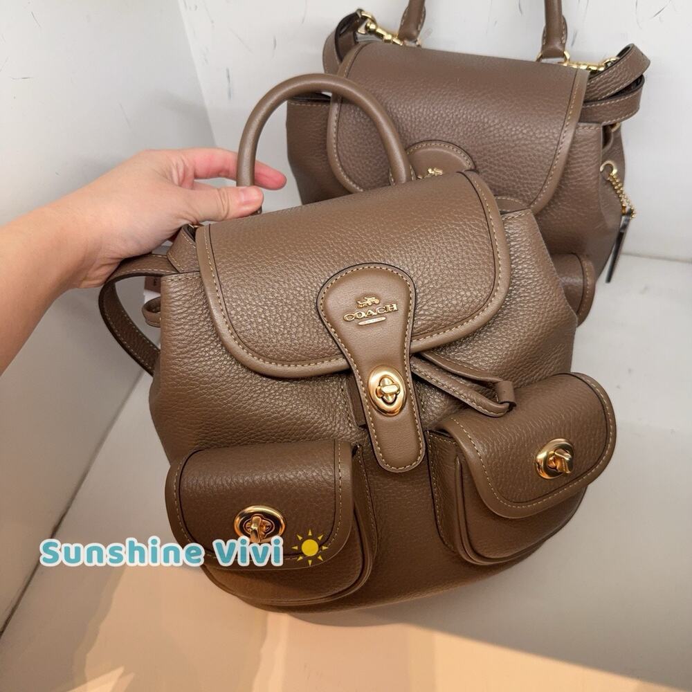 NWT Coach Hadley Backpack CBH09 Refined pebble leather Dark stone